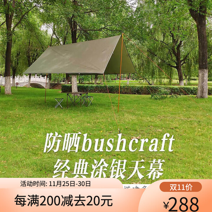 静星（AsTa Gear）户外超轻涂银防晒抗风雨遮阳沙滩露地野炊烧烤多人凉棚休闲天幕 3*3m军绿色涂银+天幕杆全套