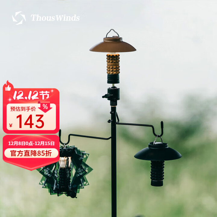 THOUS WINDS千风户外M10折叠双头灯杆架营地灯挂勾架铝合金支架可拆便携架杆 M10折叠双头轻量灯杆架 黑色