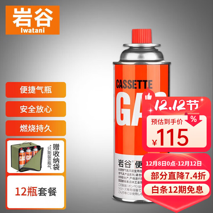 岩谷（Iwatani）户外 便携卡式炉气罐燃气瓶 喷枪气瓦斯罐装气体 原装250g*12