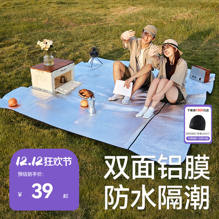 伯希和（Pelliot）防潮垫户外野餐露营EPE双面铝膜便捷折叠隔热加厚地垫 木炭银【2.4m*2.4m】