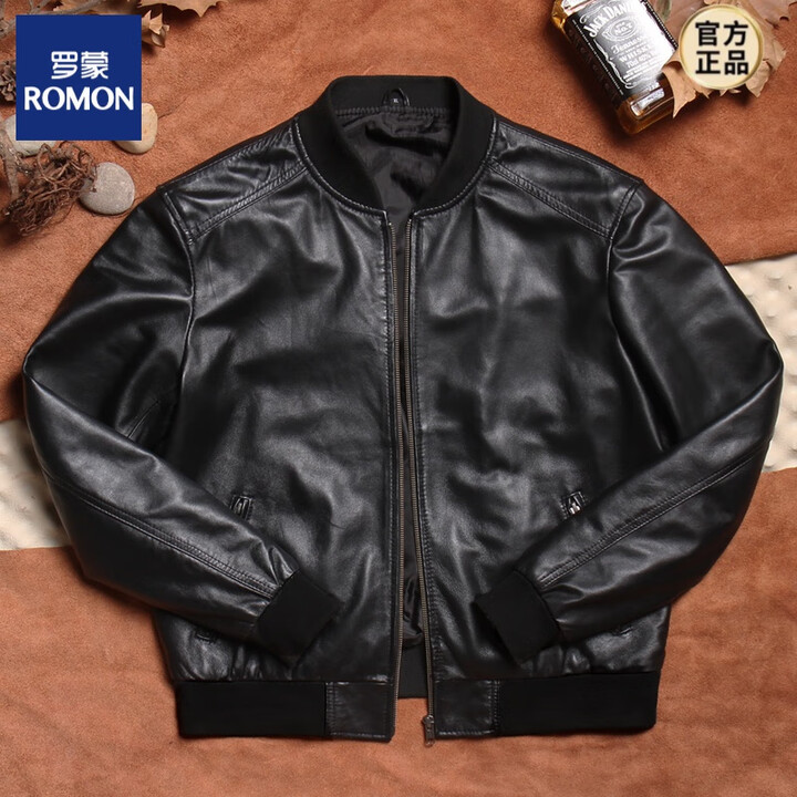 罗蒙(ROMON)新款棒球服领真皮皮衣男士纯牛皮夹棉短款皮夹克休闲牛皮外套 绵羊皮 M【图片 价格 品牌 报价】-京东