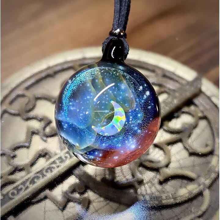 入古樱花手工坊日本宇宙星空玻璃球吊坠项链星辰欧泊纯银琉璃户水贤志