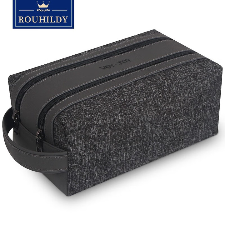 诺诗登（ROUHILDY）洗漱包男士高端旅行出差便携高档干湿分离化妆用品收纳包 深灰色 尺寸（22.5*13*10）