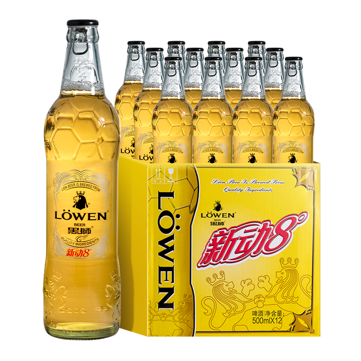 黑狮啤酒新动8度啤酒500ml*12瓶 高品质原料
