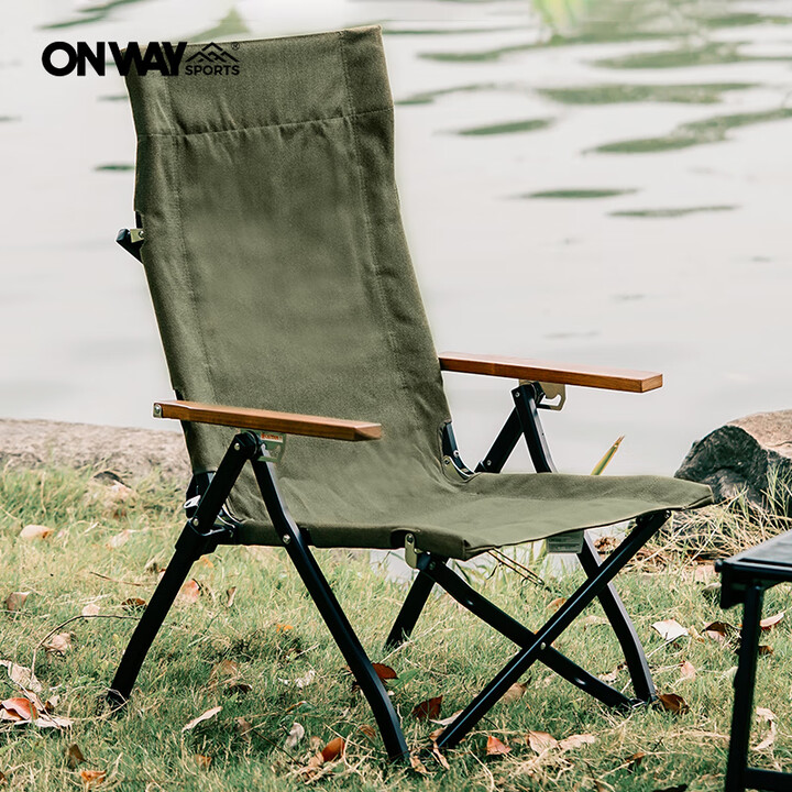 OnwaySports户外折叠椅便携露营可调节躺椅靠背超轻铝合金椅子 新款黑星空 军绿色 三档可调