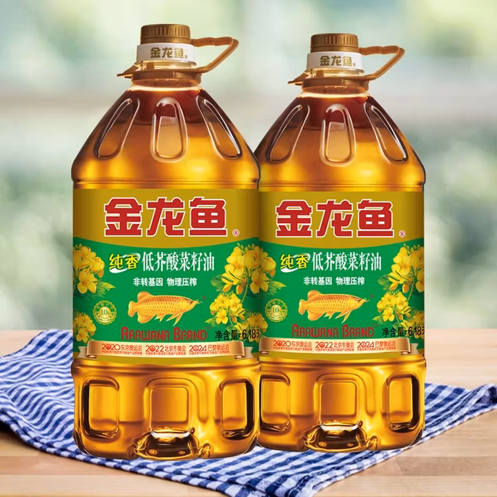 金龙鱼 食用油 非转基因压榨 纯香低芥酸菜籽油6.18L*2