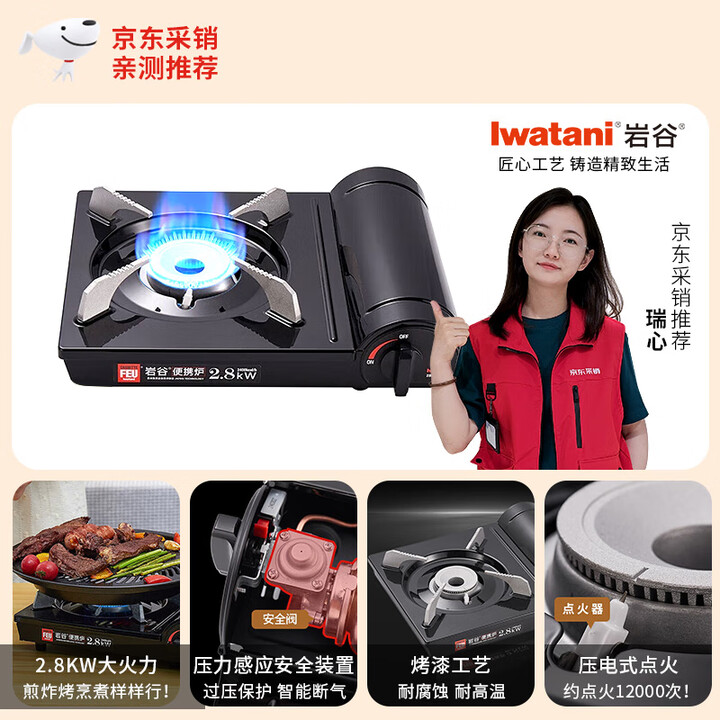 岩谷（Iwatani）便携卡式炉露营火锅自驾游丁烷燃气炉2.8kw火力 ZB-19M(JD) 黑