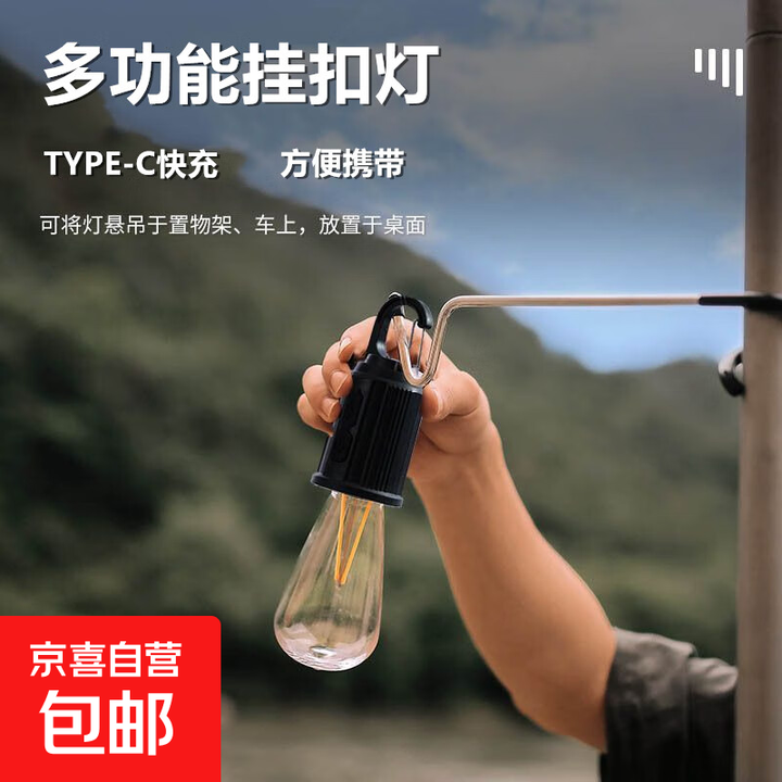 露营灯可充电复古家用户外摆摊帐篷LED钨丝挂扣灯应急氛围球泡灯 （建议多个使用）复古B泡灯