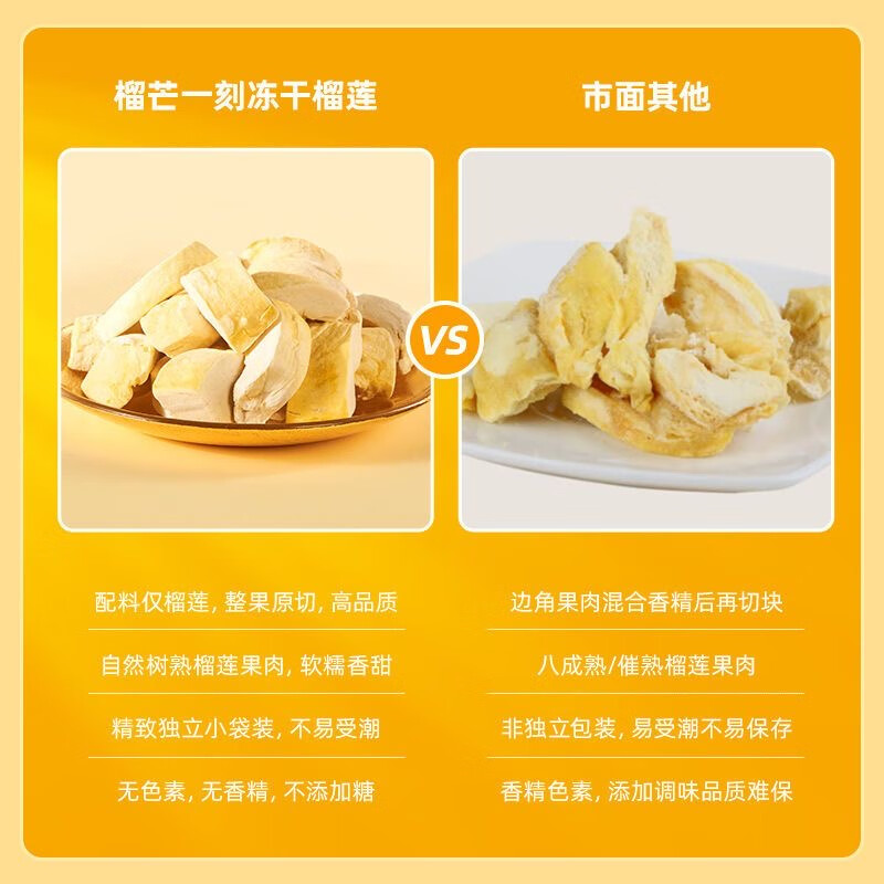 榴芒一刻冻干榴莲芒果果干30g袋装水果干正宗金枕头泰国风味休闲零食 榴莲冻干2袋 果干类 30g