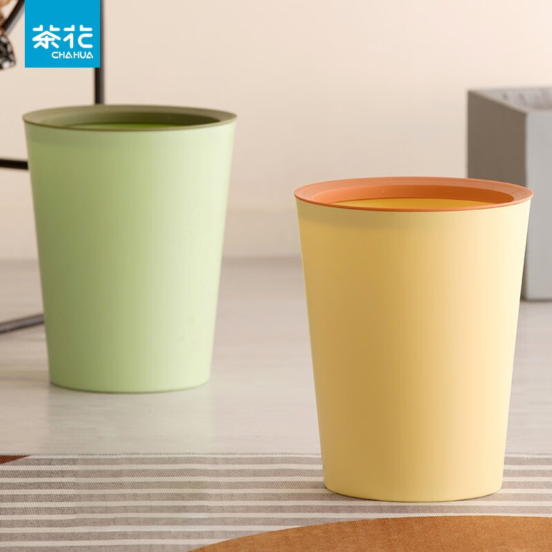 茶花垃圾桶家用客厅轻奢大容量2023新款厨房卧室卫生间高颜值无盖 【橄榄绿-8.5L】压圈2只装