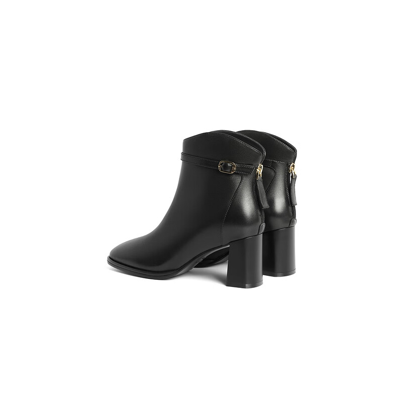 百丽粗跟时装靴女2023冬季新商场同款粗跟通勤短靴A2K1DDD3预售 黑色-单里 34