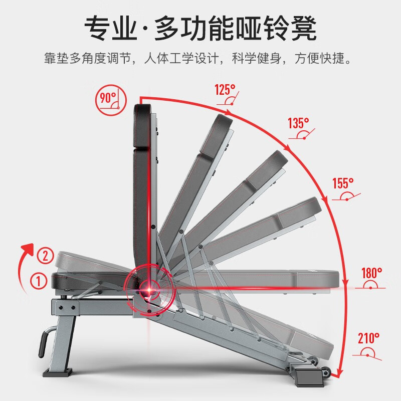 捷瑞特JOROTO美国品牌哑铃凳多功能卧推凳可调节健身椅商用健身器材MD80 多档位可调节/500斤大承重