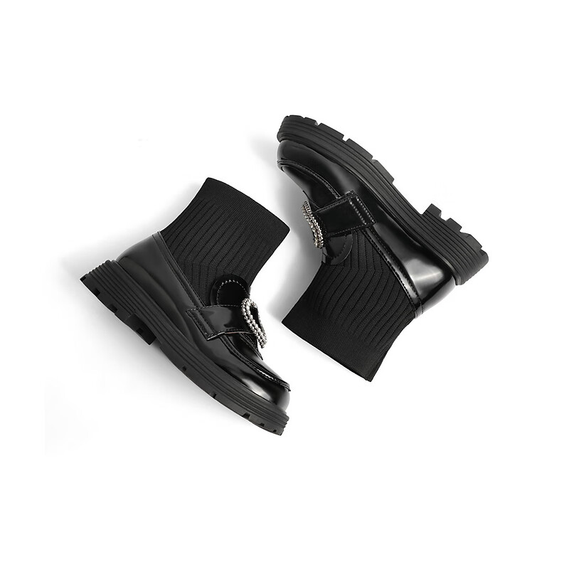 百丽爱心装饰童靴女商场同款甜美低靴A3813D92 黑色 30