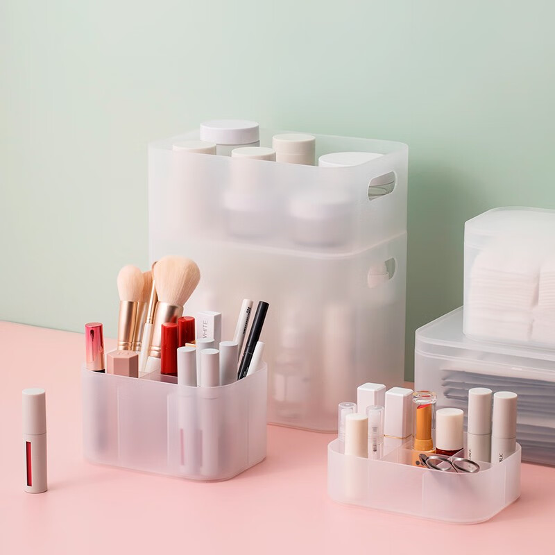 茶花（CHAHUA）茶花收纳盒桌面小盒子收纳格半透明磨砂 分格收纳盒150004 1个装