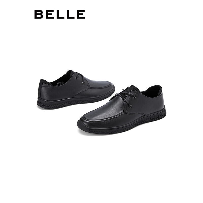 百丽休闲鞋男商场同款牛皮鞋商务6UV01AM0 黑色 42