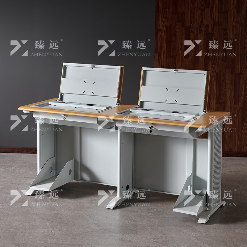 臻远ZY4012426隐藏式翻转电脑桌培训桌办公桌C款双人位