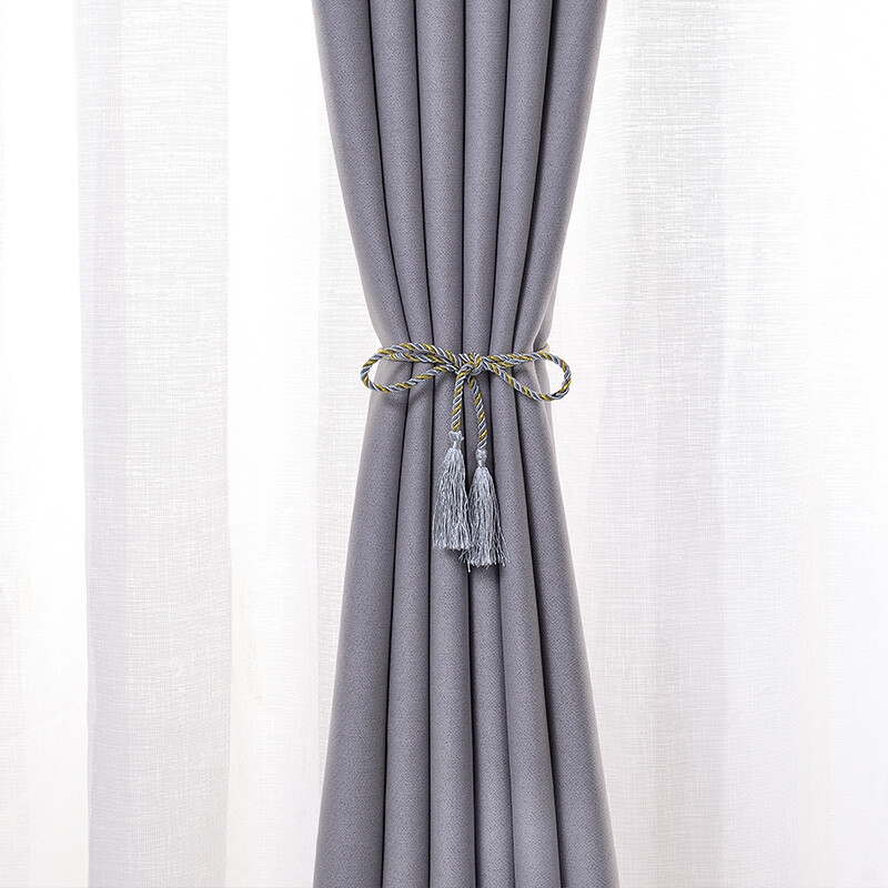 富安娜家纺窗帘 免打孔双开门升缩杆全遮光帘 简约纯色客厅卧室阳台窗帘布 180cm宽*200cm高 两片 格瑞灰