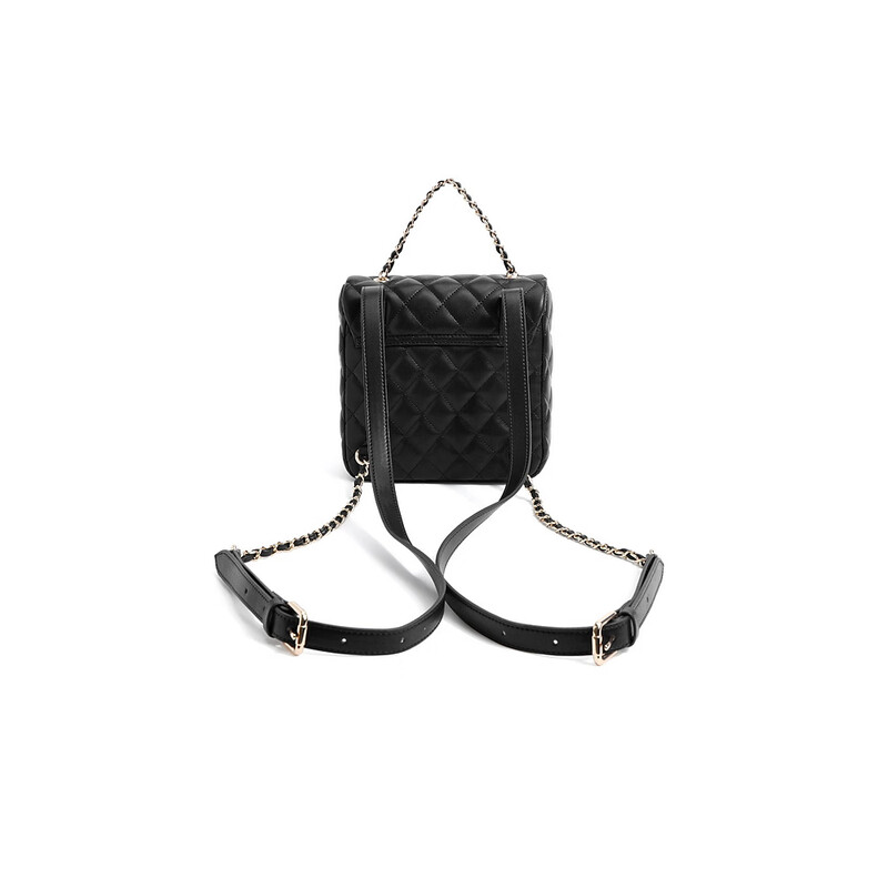 百丽包包女2023秋季新款时尚简约百搭小香风绗缝双肩包X9157CX3 黑色 F