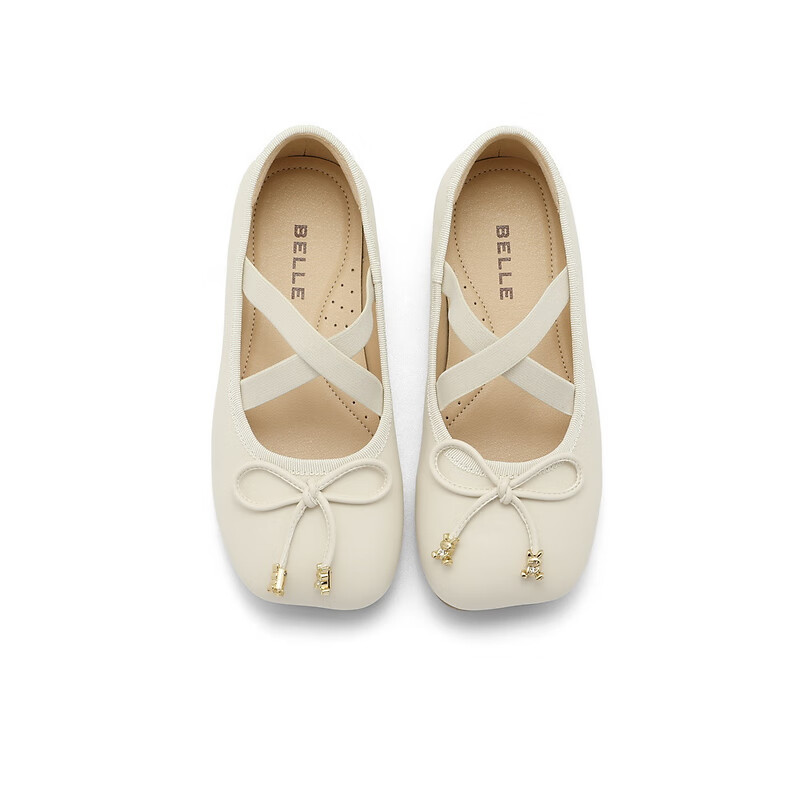 百丽童鞋芭蕾风玛丽珍2023秋季新商场同款温柔蝴蝶结单鞋BZZ14C83 米色 28