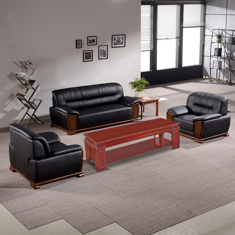 臻远ZYJJ-80281办公沙发茶几组合简约会客沙发商务皮沙发 牛皮三人位
