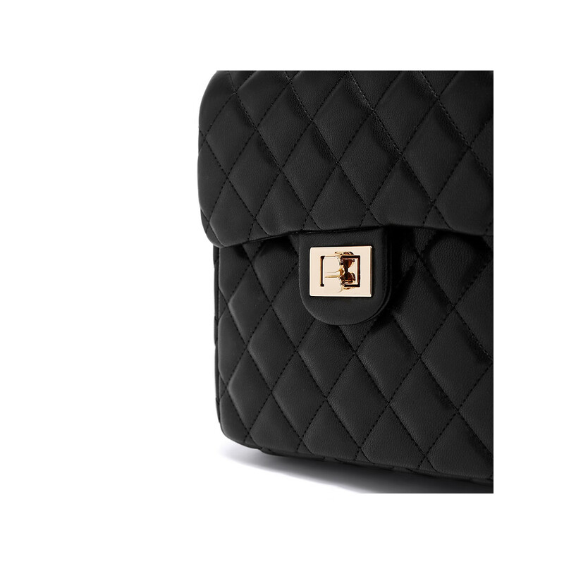 百丽包包女2023秋季新款时尚简约百搭小香风绗缝双肩包X9157CX3 黑色 F