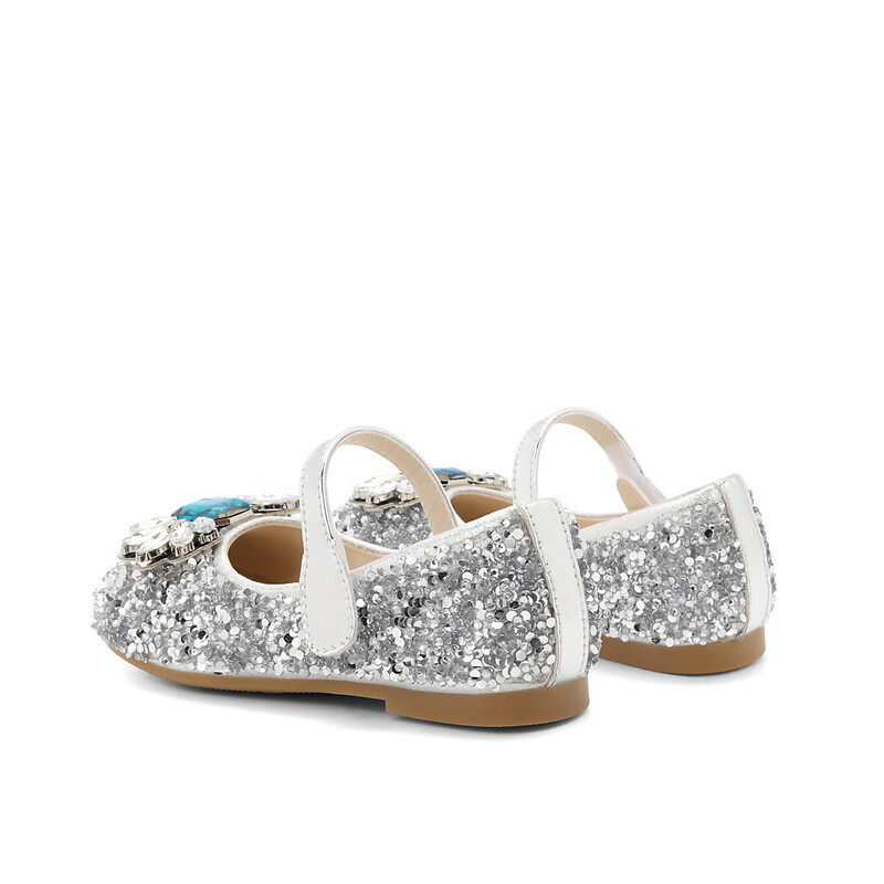 百丽亮片单鞋童鞋2023春季新商场同款公主风浅口鞋36120A83 银色 27