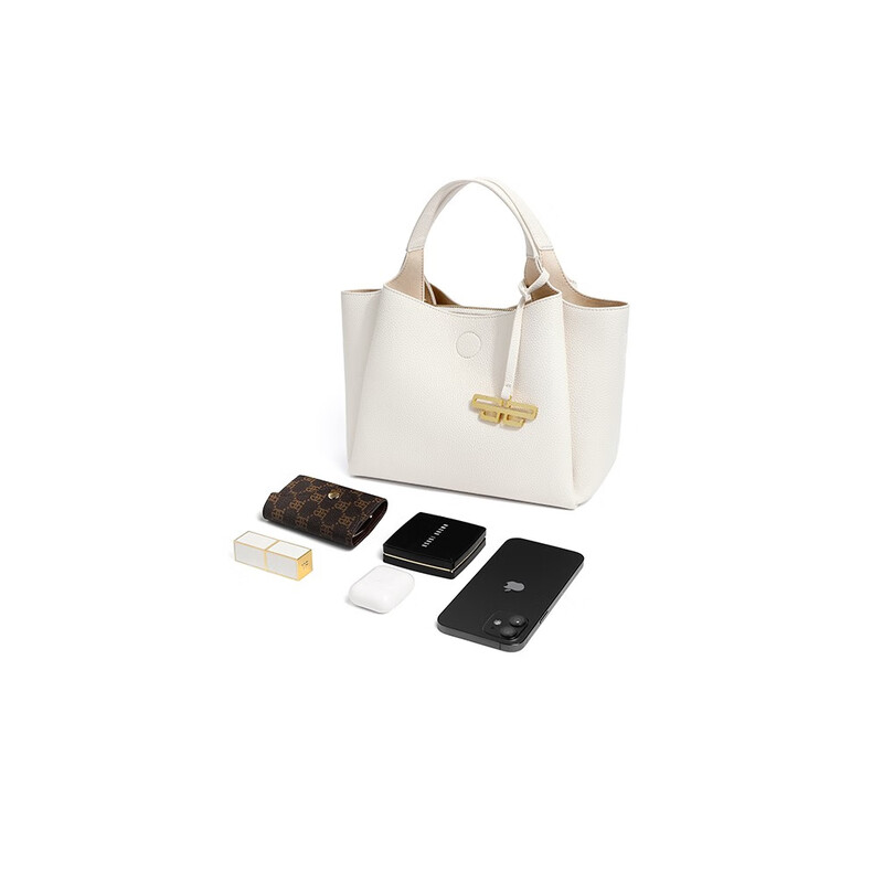 百丽2023秋季新款简约通勤单肩斜挎手提小托特包X9144CX3预售 米色 F