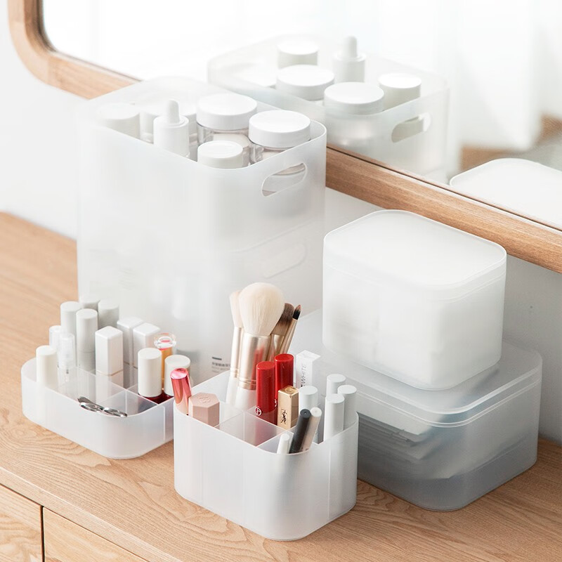 茶花（CHAHUA）茶花收纳盒桌面小盒子收纳格半透明磨砂 分格收纳盒150004 1个装