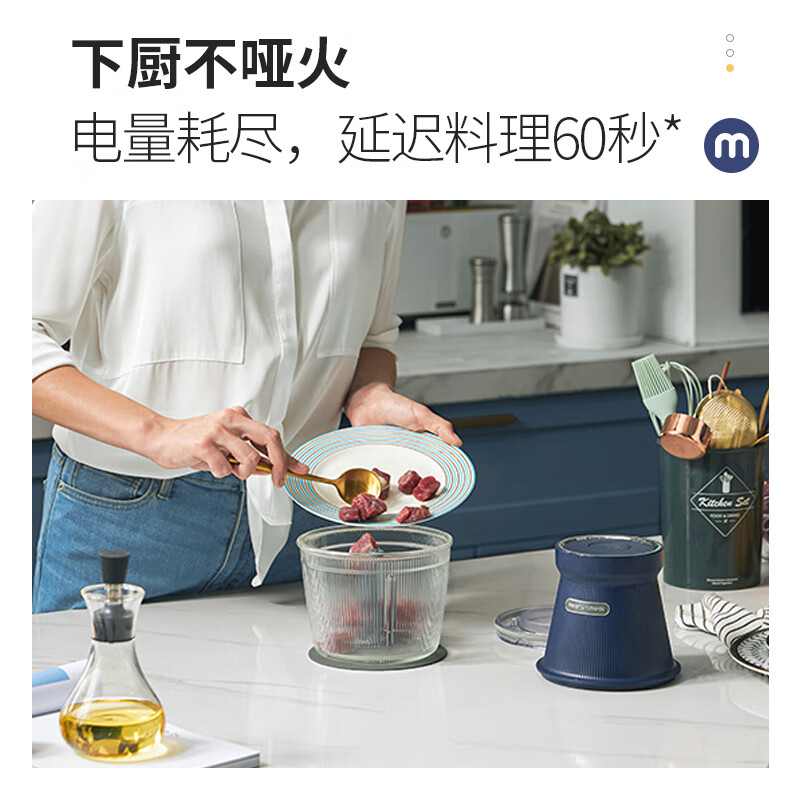 摩飞电器（Morphyrichards） 绞肉机家用电动 玻璃碗多能料理机 绞馅机碎肉搅肉机切菜辅食 MR9402蓝色无线版