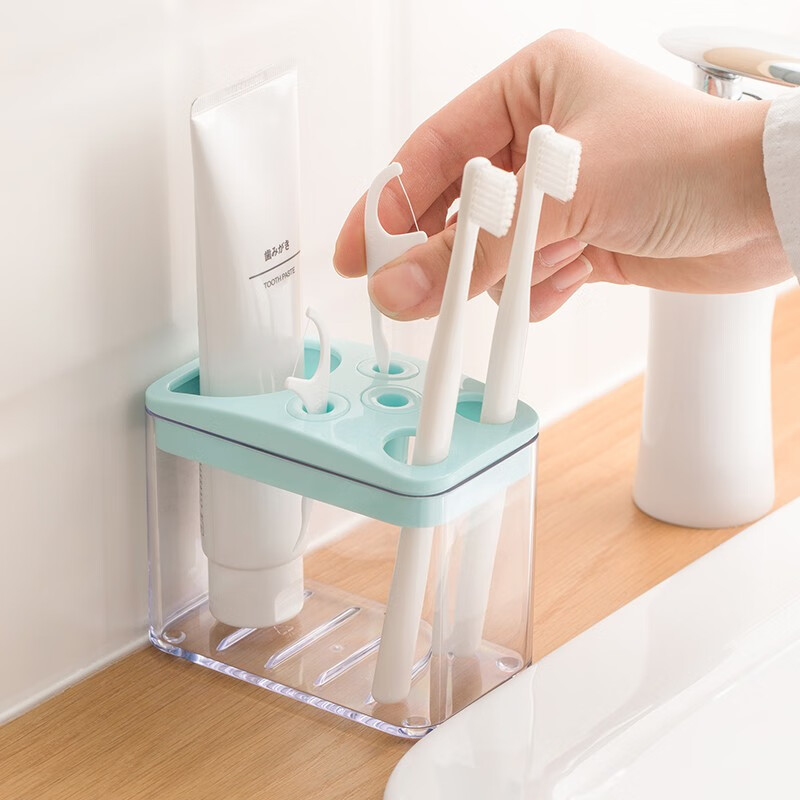 茶花牙刷置物架牙具牙膏家用卫生间收纳架情侣款双人牙刷架摆台式 时尚多用牙刷架