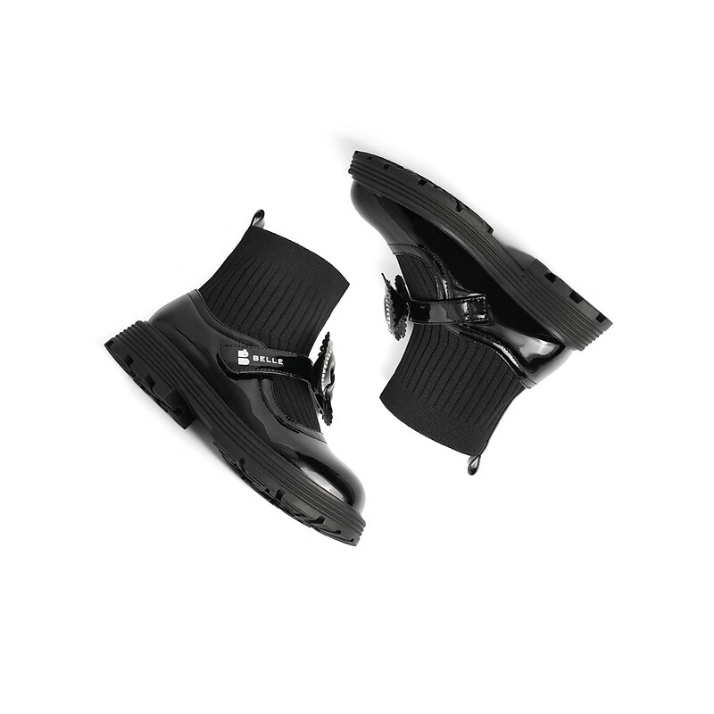 百丽蝴蝶结童靴女商场同款甜美袜靴A3812D92 黑色 31