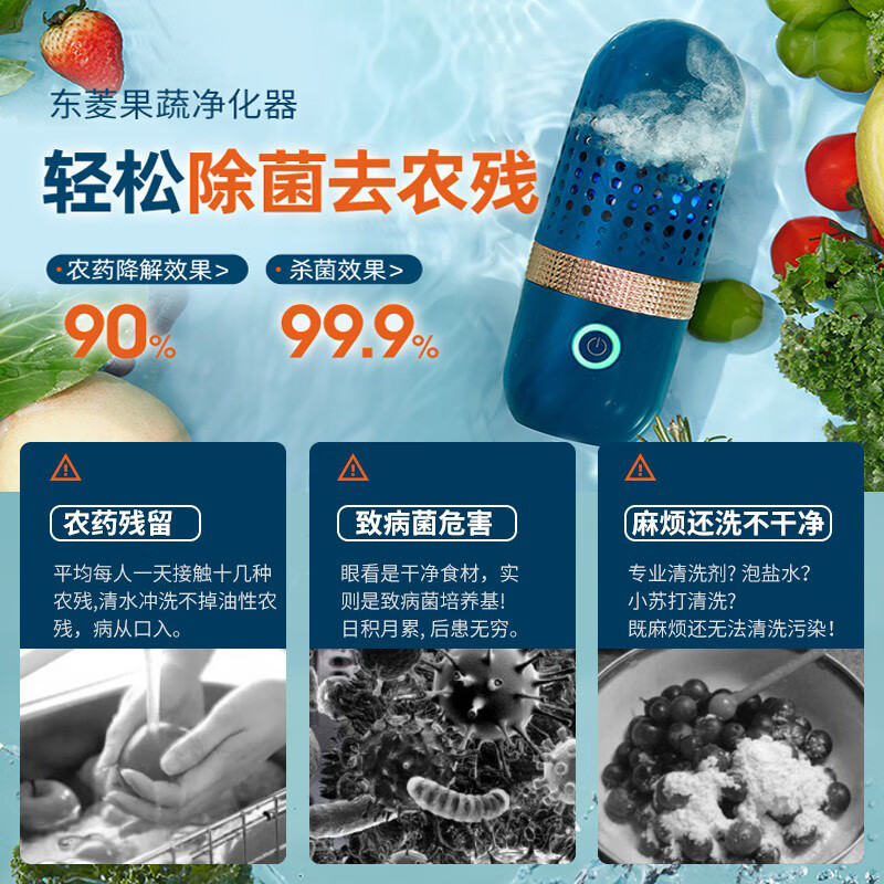 东菱(Donlim)胶囊果蔬清洗机家用洗菜机蔬菜水果食材净化机器去农残清洗机消毒神器 无线便携 DL-001