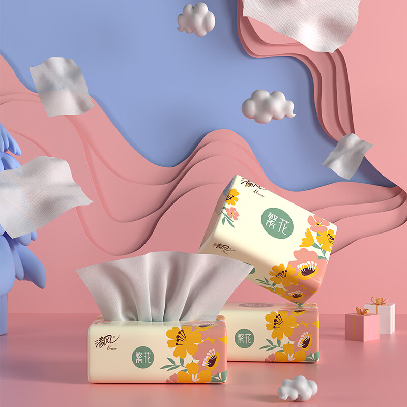 清风繁花系列2层150抽15包装软抽纸