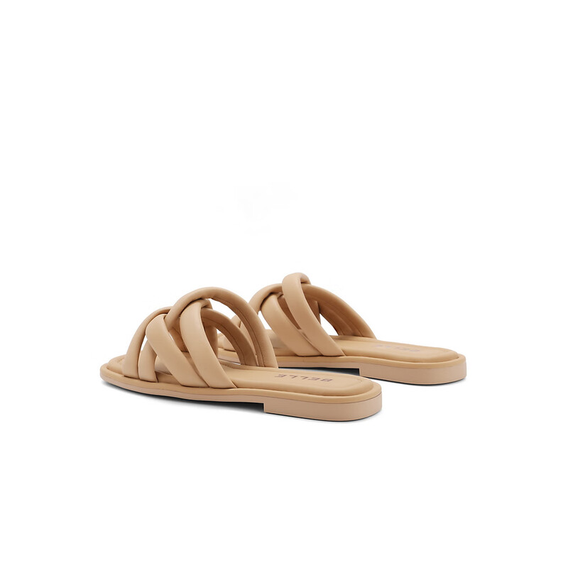 百丽方头一字拖女2023夏季新款舒适平跟外穿休闲拖鞋B1454BT3 杏色 39