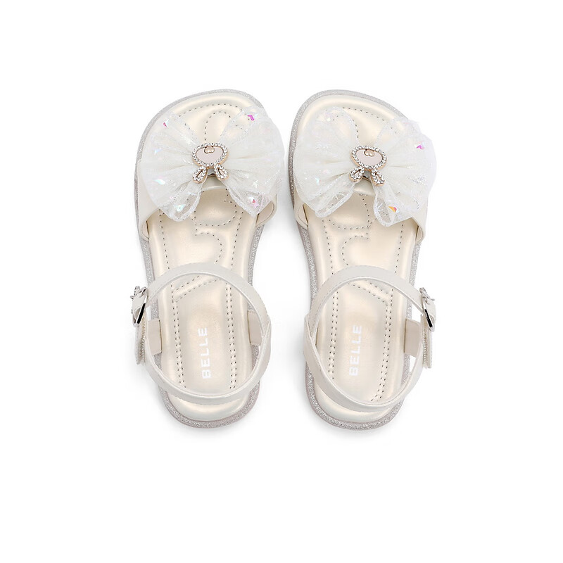 百丽人鱼姬凉鞋童鞋2023夏季新商场同款蝴蝶结凉鞋23570B63 米色 30