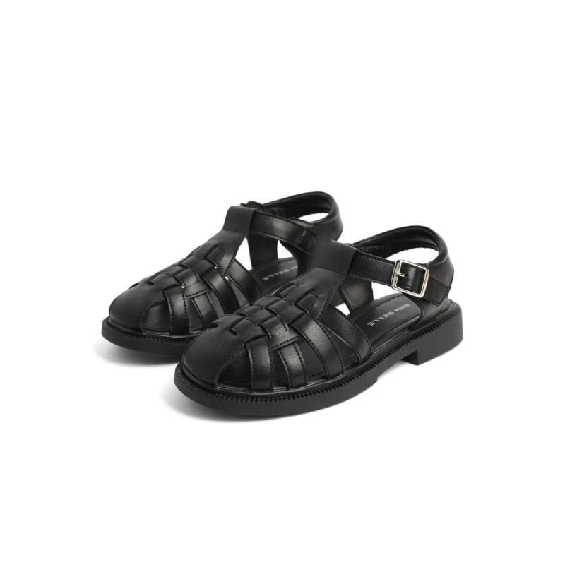 百丽平底罗马凉鞋童鞋女商场同款洞洞猪笼童鞋T2530B62 黑色 29