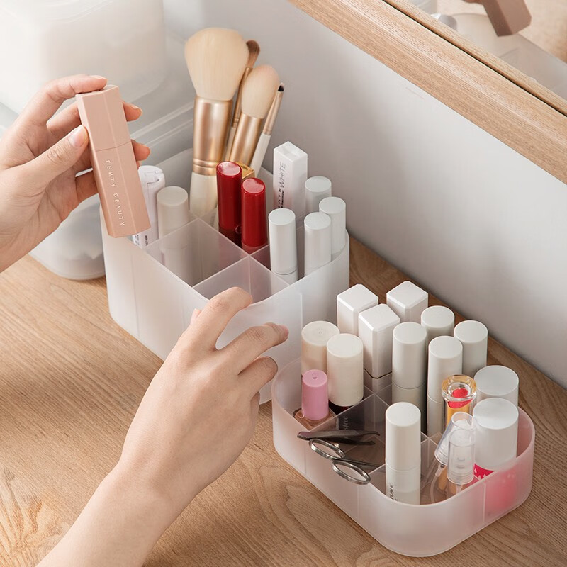 茶花（CHAHUA）茶花收纳盒桌面小盒子收纳格半透明磨砂 分格收纳盒150004 1个装