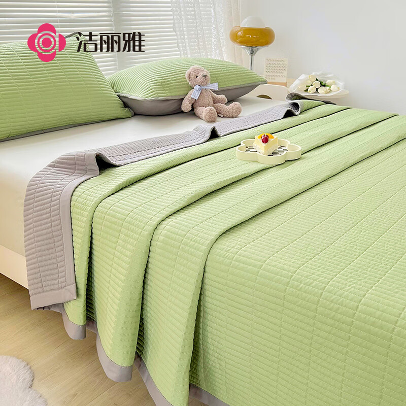 洁丽雅（Grace）夹棉床盖床单单件加厚单人韩版花边款双人小清新床罩 200*230cm绿