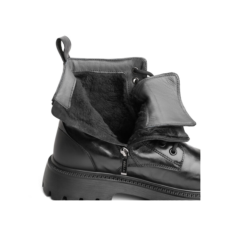 百丽潮搭休闲靴男2023冬季新商场同款牛皮时尚马丁靴加绒8CP01DD3预售 黑色-单里 38