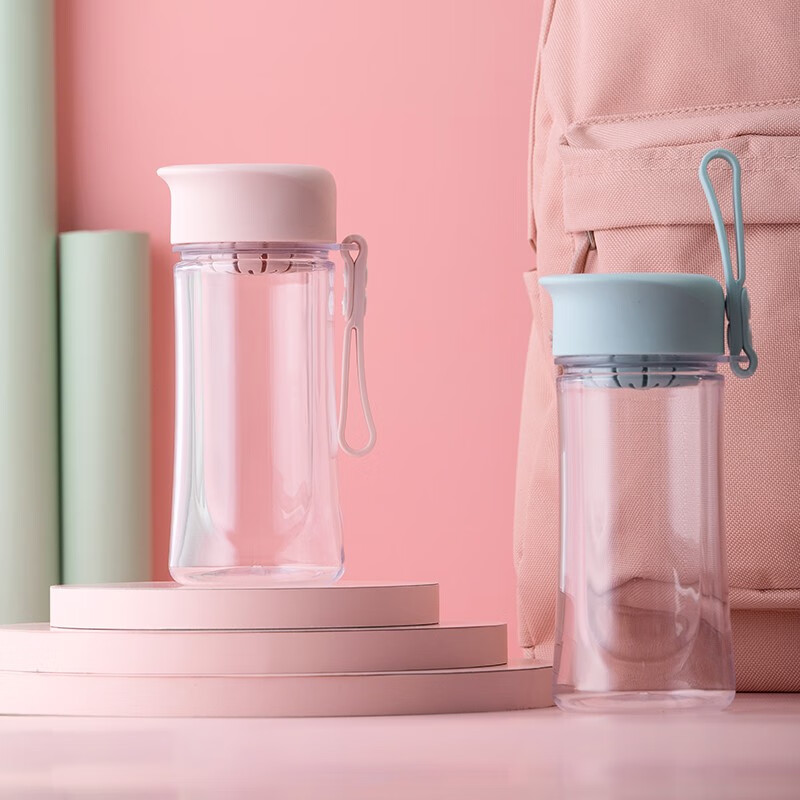 茶花新款爱巧水杯便携时尚杯有盖带绳女生杯滤网美观塑料400ML 【蓝色】随手杯400ML