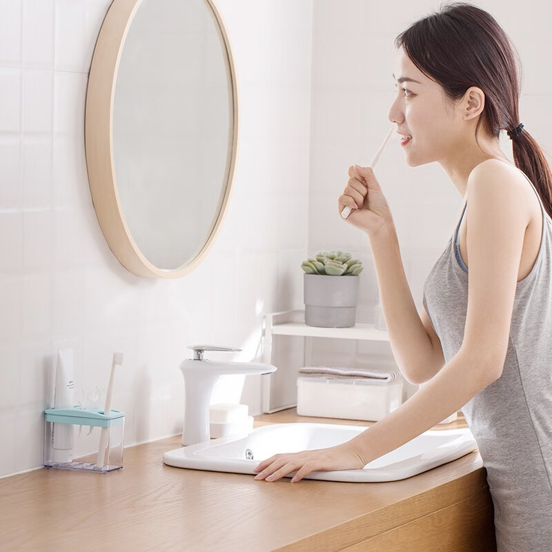 茶花牙刷置物架牙具牙膏家用卫生间收纳架情侣款双人牙刷架摆台式 时尚多用牙刷架