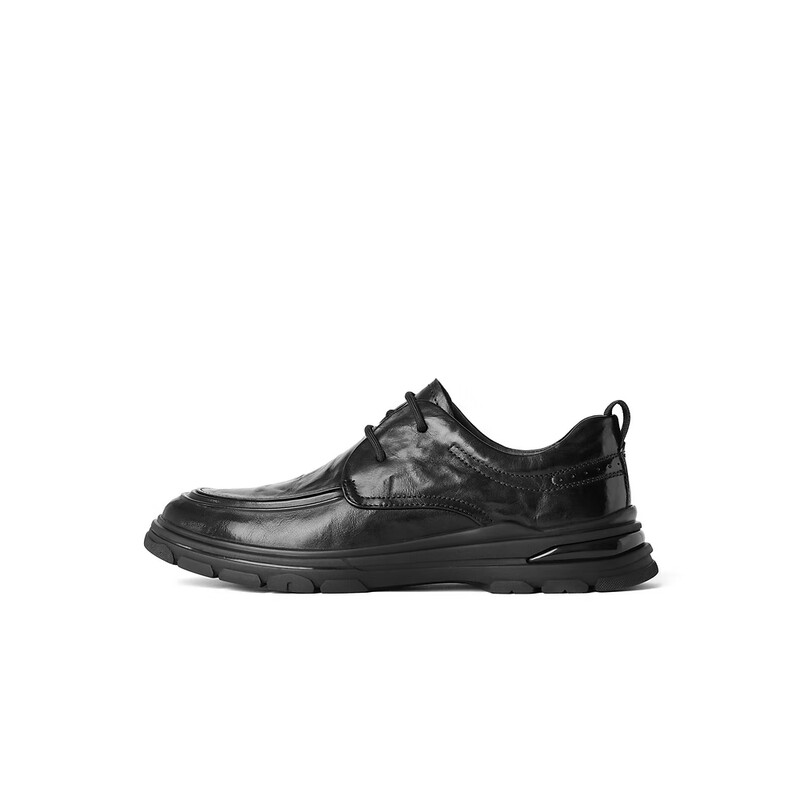 百丽时尚通勤商务鞋男2023冬季新牛皮褶皱擦色休闲皮鞋A1246DM3预售 黑色 38