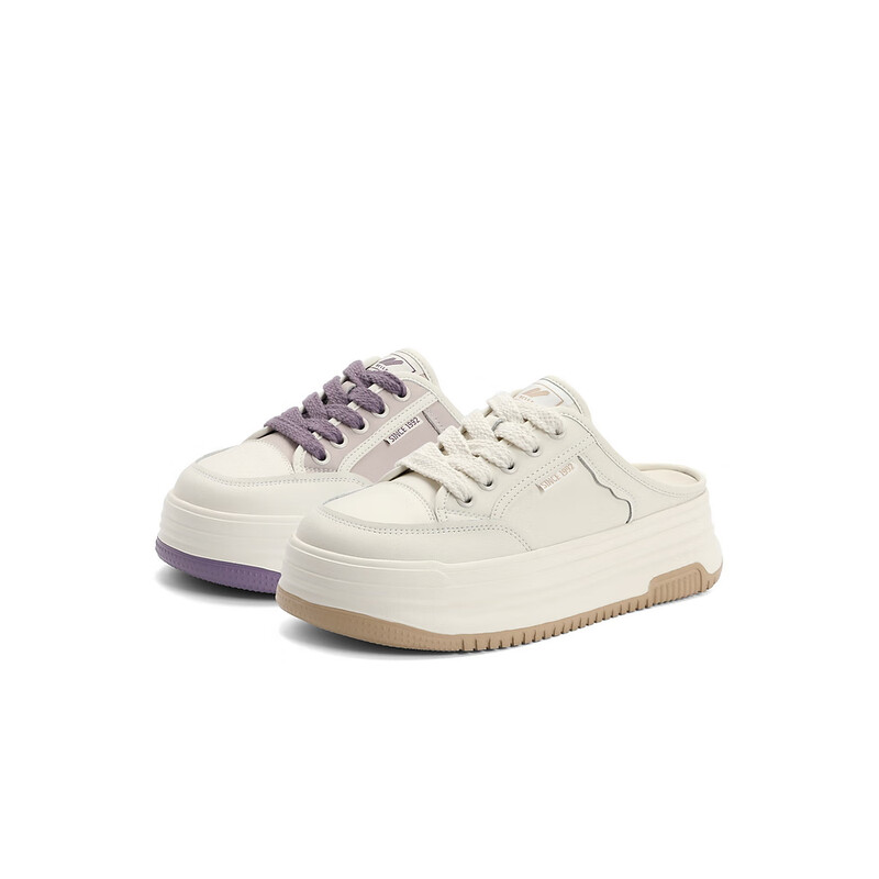 百丽厚底小白拖女2023秋季新款休闲一脚蹬板鞋B1320CH3 紫色 38