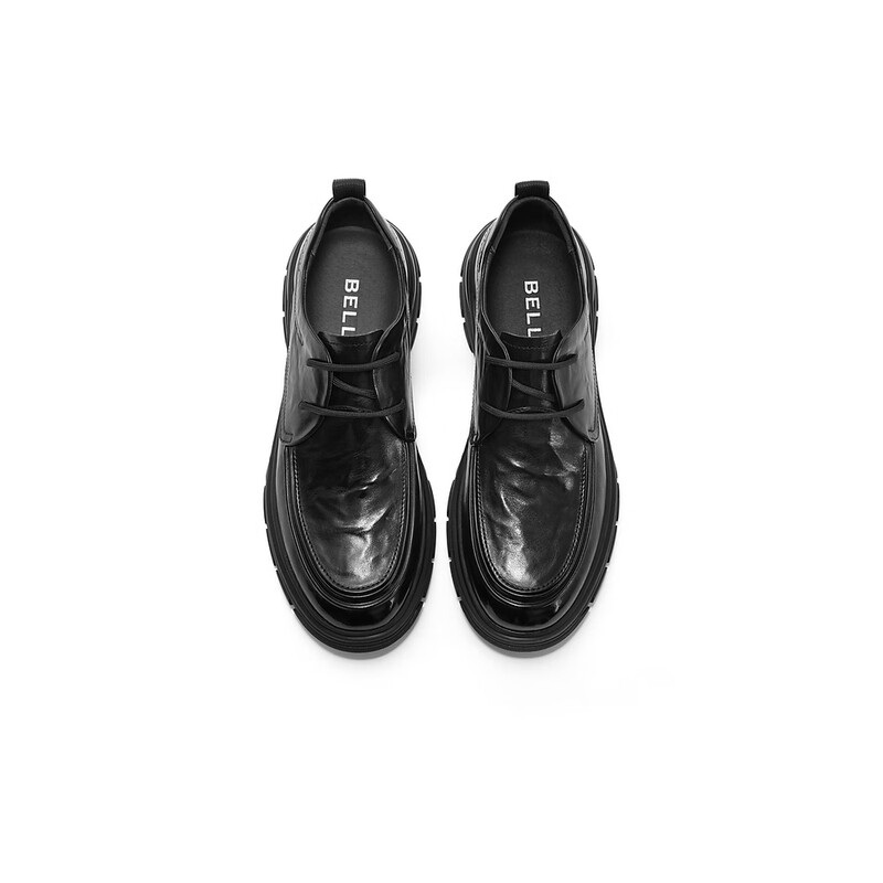 百丽时尚通勤商务鞋男2023冬季新牛皮褶皱擦色休闲皮鞋A1246DM3预售 黑色 38