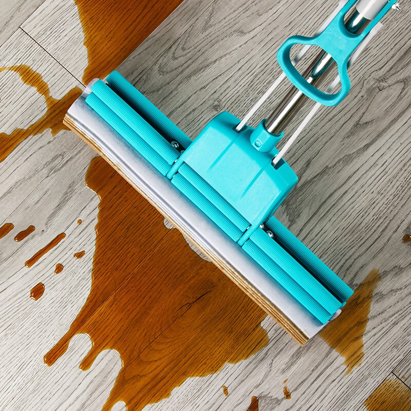 茶花海绵滚轮拖把免手洗2023新款家用拖地神器胶棉吸水地拖 【蓝大号】洁境滚轮胶棉拖