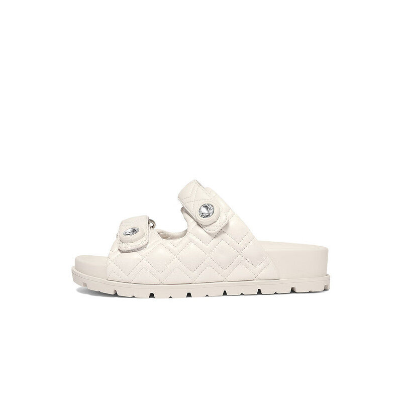 百丽xTOGGLER联名小香风凉拖女2023夏季新款钻饰一字拖3VAB6BT3 米色 36