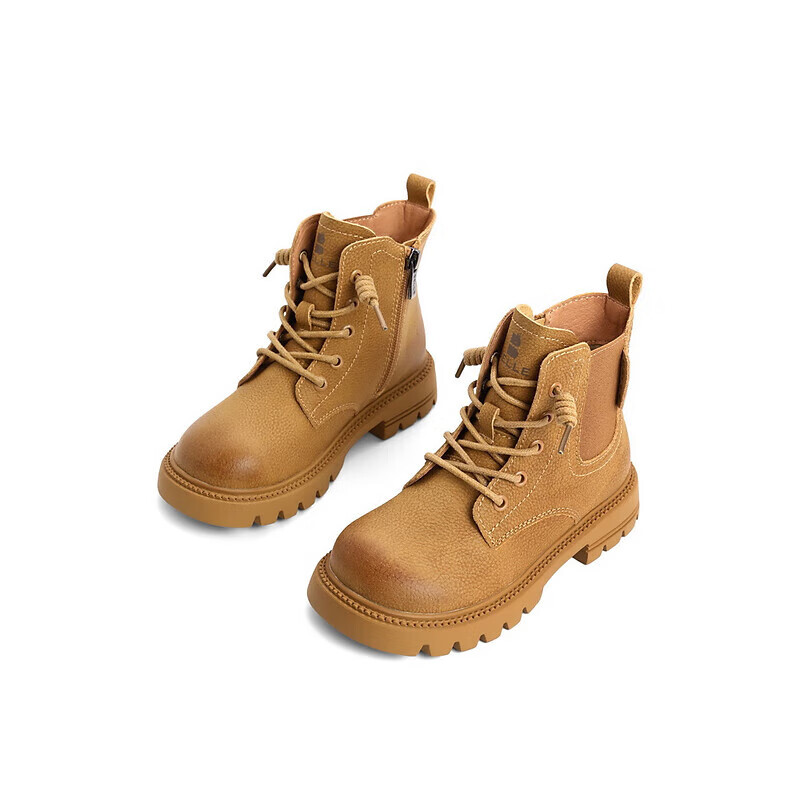 百丽童鞋抽绳工装靴女商场同款擦色大头切尔西靴22866D92 土黄-单里 30