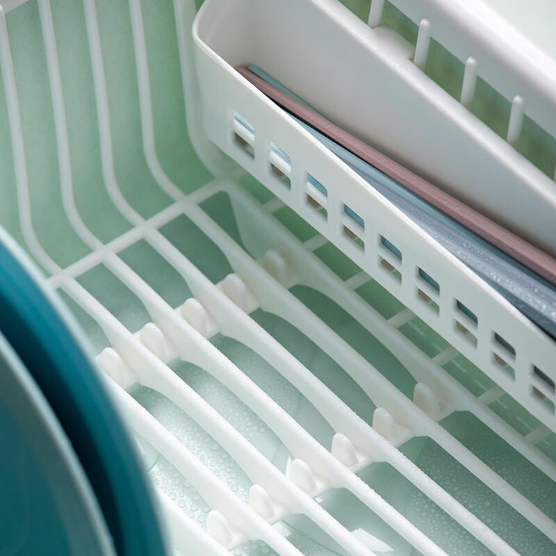 茶花（CHAHUA） 茶花欧式带盖碗碟架放碗架收纳盒沥水架装碗筷收纳箱碗柜置物 【大号】绿色【1817可立碟/带筷筒/分体式盖】