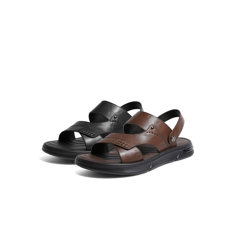 百丽两穿设计凉鞋男2023夏季新款商场同款牛皮真皮沙滩凉鞋7YF01BL3 棕色 39