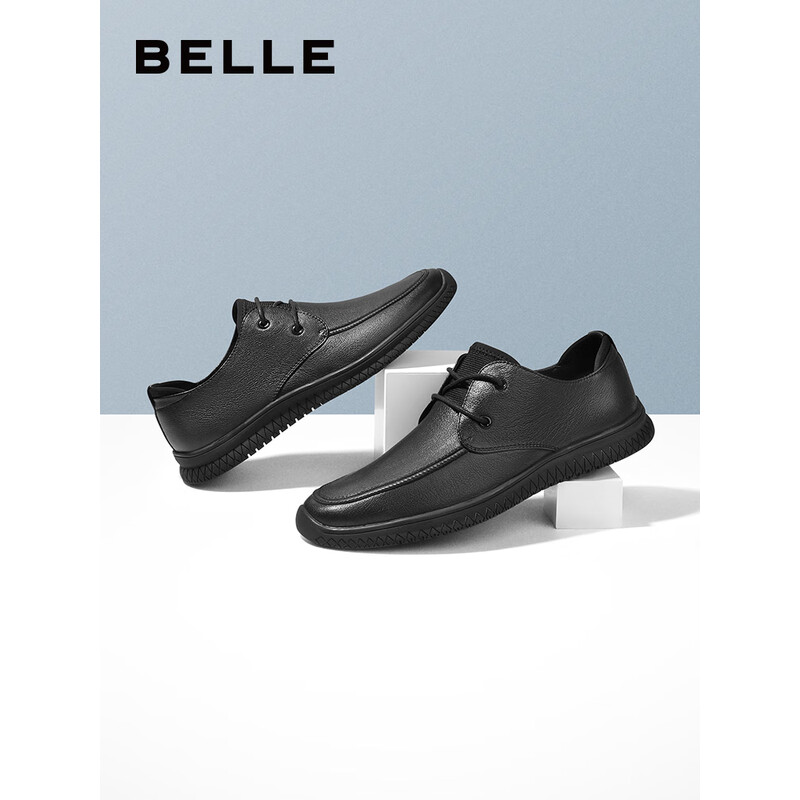 百丽休闲鞋男商场同款牛皮鞋商务6UV01AM0 黑色 42